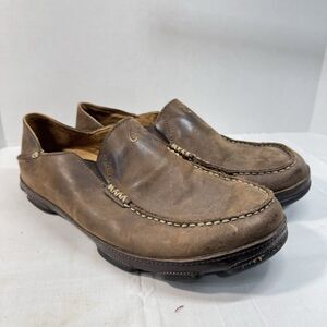 OLUKAI Moloa Brown Leather Loafer Slip On Casual Slipper Shoes Men's 10 Comfort
